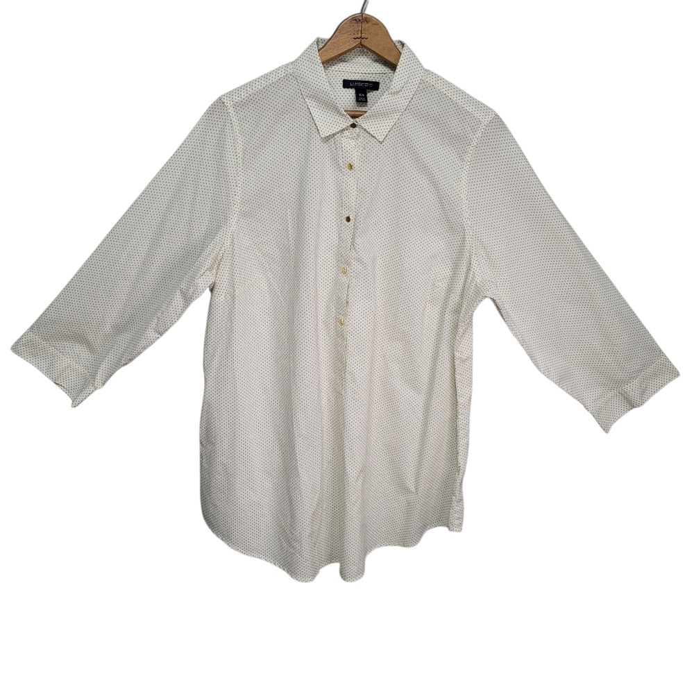 Lands End Women's Collared Long Sleeve Blouse Size 16W Business Polka Dot
